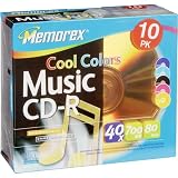 Memorex 700MB/80-Minute Music CD-R Media (Cool Colors, 10-Pack with Jewel Cases)