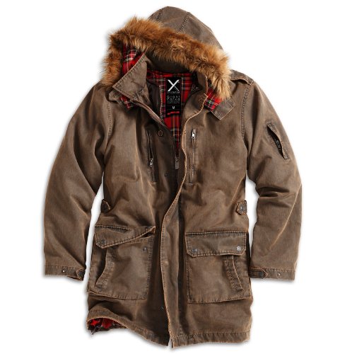 Surplus Xylontum Giant Parka Mens Long Hooded Jacket Water-Resistant Brown Bestseller