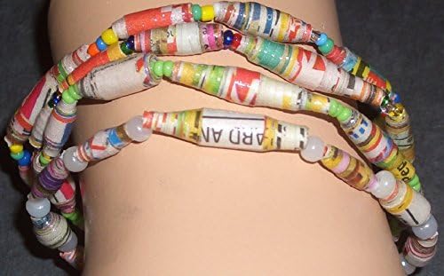 Junk Mail Paper Bead Stretch Bracelets in 3 to 48 Wholesale Lots