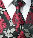 IMAGE OF TheDapperTie Silk Vest Set:Floral Black And Red 91HVS(Size: S)
