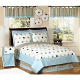 Blue and Brown Modern Polka Dots Childrens Bedding - 4pc Twin Set by JoJo Designs