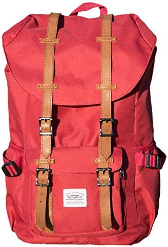 CatRat's All-Can-Do Red Heavy-duty Nylon Hiking Daypack Backpack featuring Laptop Pocket, Leather Straps with Metal Buckles and Magnetic Clasps - Best for Travel, Hiking, School, College and Life
