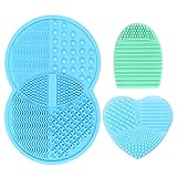 ESARORA Makeup Brush Cleaning Mat, Makeup Brush Cleaner Set of 3 Mini Cosmetic Brush Cleaner Mat Portable Washing Tools (blue)