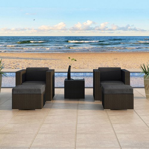 Urbana 5 Piece All-Weather Wicker Patio Club Chair Set with Sunbrella Canvas Charcoal (54048-0000) Cushions