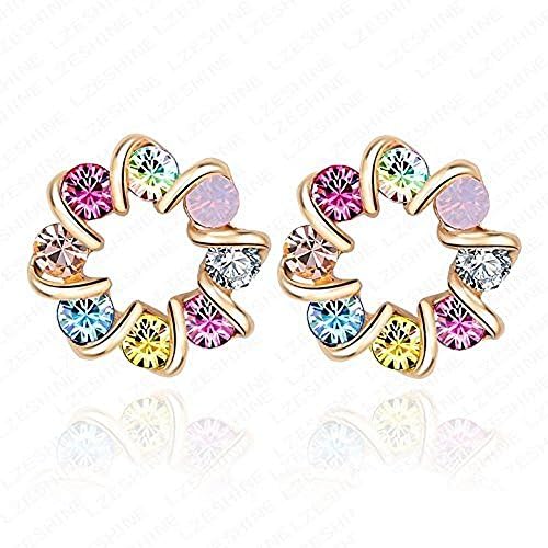 Colourful Crystal Earrings 18K Gold Plate Stud Earrings Jewelry 19*19mm