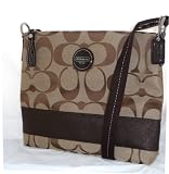 Authentic Coach Signature Stripe File Zip Bag 17435 Khaki Mahogany
