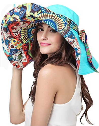Wicky LS Women's Sun Hat Large Wide Brim Beach Visor Hat Foldable Beach Cap(FBA)