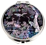 Handbag mirror, handmade mother of pearl gifts, pine & cranes