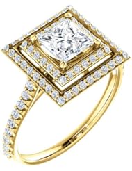 14K Yellow Gold Princess Cut Diamond Double-Halo Ring -- LIFETIME WARRANTY