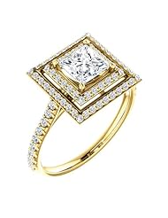 10K Yellow Gold Princess Cut Diamond Double-Halo Ring -- LIFETIME WARRANTY