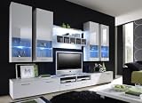 MODERNE WOHNWAND VITRINE ANBAUWAND WOHNZIMMER MÖBEL WEIß GLANZ