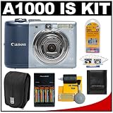 Canon PowerShot A1000 IS Compact Digital Camera (Blue) + Canon PSC-85 Case + Batteries + Accessory Kit