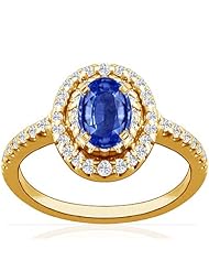 14K Yellow Gold Oval Cut Blue Sapphire Ring With Sidestones