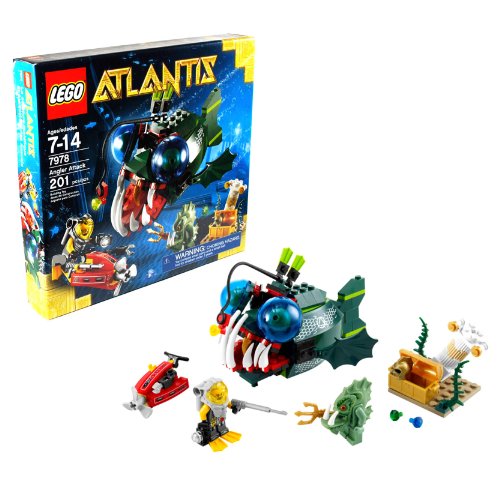 Lego Year 2011 Atlantis Series Set #7978 - ANGLER ATTACK with Angler Fish, Deep Sea Jet, Treasure Chest and 2 Minifigures Diver with Camera and Barracuda Guardian with Trident (Total Pieces: 201)