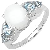 1.80 Carat Genuine Opal & Blue Topaz Sterling Silver Ring