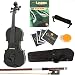 Mendini MV-Black Solid Wood Metallic Black Violin + Book/DVD, Hard Case, Shoulder Rest, Bow, Rosin & Strings in Size 1/2