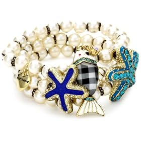 Betsey Johnson Mermaids Tale Starfish Faux Pearl Stretch Brac