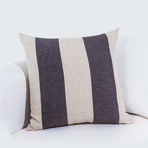 Cotton/Linen Blend Square Patchwork Stripe Throw Pillow Cover Case, Decorative Pillowcase - 28" x 28", Grey/Beige