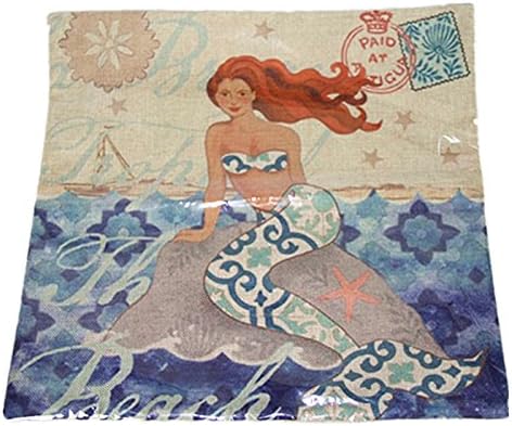 Saphrank Ocean Reef, Starfish, Mermaid Pattern Pillow Case Square Synthetic Flax Zippered Printed Pillowcase Throw Cushion Cover, 18 "X18 "