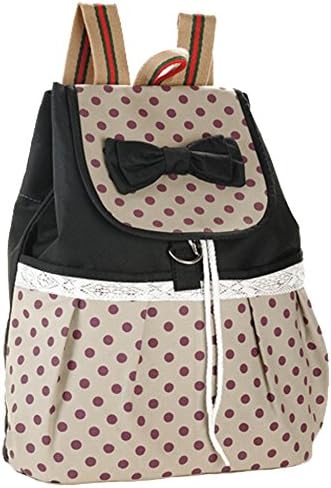 DailyPUR Girl's Lovely Sweet Lace Bowknot Leisure Canvas Spot Backpack School Bag for Student (Black)