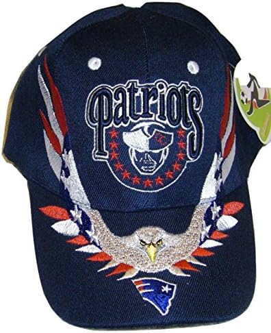 New England American Bald Eagle Adjustable with Feathers OSFA Baseball Hat Cap with Velcro Enclosure (Blue)