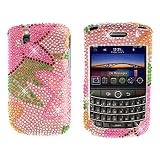 Sparkling Pink Star with Green Tree Full Diamond Snap on Hard Skin Faceplate Cover Case for Blackberry Tour 9630