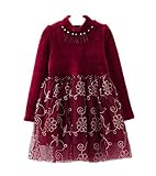 WIN キッズワンピース フォーマル女児 キッズ 服 子供 長袖 女の子 ガールズ ワンピース 韓国スタイル 結婚式 発表会 入園式 入学式 卒園式 卒業式 七五三 パーティー (110cm, ワイン