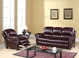 MPN: CH-8857-BRG-3/1 Madison Leather Pushback Reclining Sofa and Chair Set in Burgundy By Abbyson ...