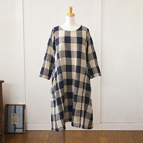 (サンバレー) SUNVALLEY コットンリネン　ブロックチェック柄７分袖ワンピース