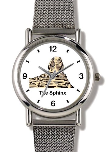 Sphinx Egyptian Theme - WATCHBUDDY® ELITE Chrome-Plated Metal Alloy Watch with Metal Mesh Strap-Size-Large ( Men's Size or Jumbo Women's Size )