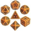 Q-Workshop Polyhedral 7-Die Set: Carved Elven Elvish Dice Set (Orange and Black)