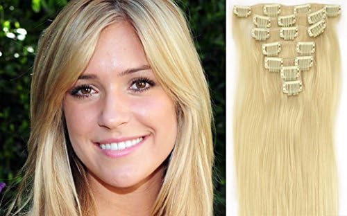 Fashion Hairstyle Clip in Remy Human Hair for Beauty Women's Accessories in 48cm 75 Gram - Lightest Blonde #60