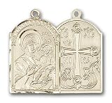 Gold Filled Mother of God Pendant with Stainless Gold Heavy Curb Chain 24 inch