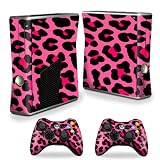 Protective Vinyl Skin Decal Cover for Microsoft Xbox 360 S Slim + 2 Controller Skins Skins Pink Leopard