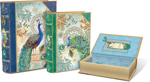 Royal Peacock Large Nesting Set of 3 Book Boxes