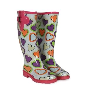 Womens Pink Love Heart Wellies Wellington Boots Sizes 3-8
