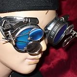 Steampunk Victorian Goggles Glasses silver blue magnifying lens 2x