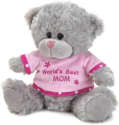 AW World`s Best Mom Bear Plush with Soft Gray Fur and Pink Fleece Top - Great as Gift, Present, or Surprise