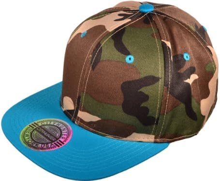 Ht_chc-cf919t-cam/tur Wholesale Cotton Flat Bill Blank/plain Snapback Hats w/ Green Underbill (Woodland Camo/turquoise) Buck Buck Snapback Hat Head Hair Cap Buck Buck