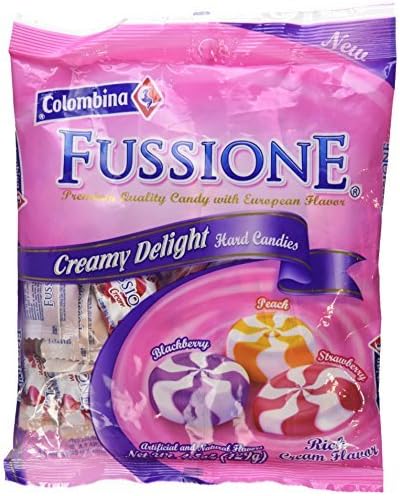 Colombina Fussione Creamy Delight Hard Candy Rich Cream Flavors - Blackberry, Peach, and Strawberry (3 Pack) by Fussione