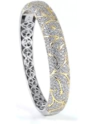 Sterling Silver Two-tone Cubic Zirconium Bangle