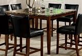 Counter Height Dining Table with Marble-Like Top Cherry Finish