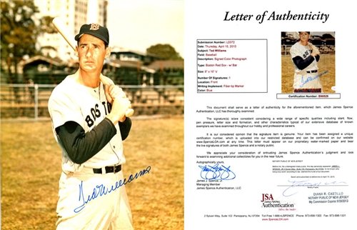 Ted Williams Autographed/Hand Signed Posing with Bat 8x10 Photo (James Spence)