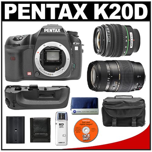 Pentax K20D Digital SLR Camera with Pentax SMC DA 18-55mm AL II Zoom Lens + Tamron 70-300mm Di LD Macro Lens + Pentax D-BG2 Battery Grip + Spare D-LI50 Battery + Case + Cameta Bonus Accessory Kit