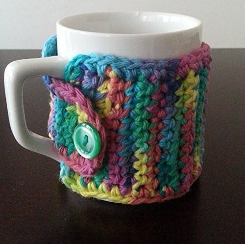 Crochet Coffee Mug Cozy Green Multi