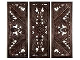 IMAGE OF Benzara 14308 Set of 3 Hand Carved Wood Wall Decor Panels