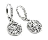 Silver Dangling Earrings With Square N Round Cz Stones - Sale!