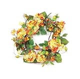 Melrose International 22-Inch Diameter Bountiful Wreath, Yellow and Orange Tone Hydrangea