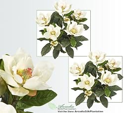 TWO 2' Magnolia Artificial Silk Flower Bushes (Cream) for Home, Garden and Decoration