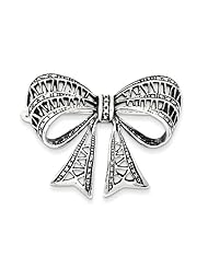 Sterling Silver Antiqued Open Design Bow Pin, Best Quality Free Gift Box Satisfaction Guaranteed